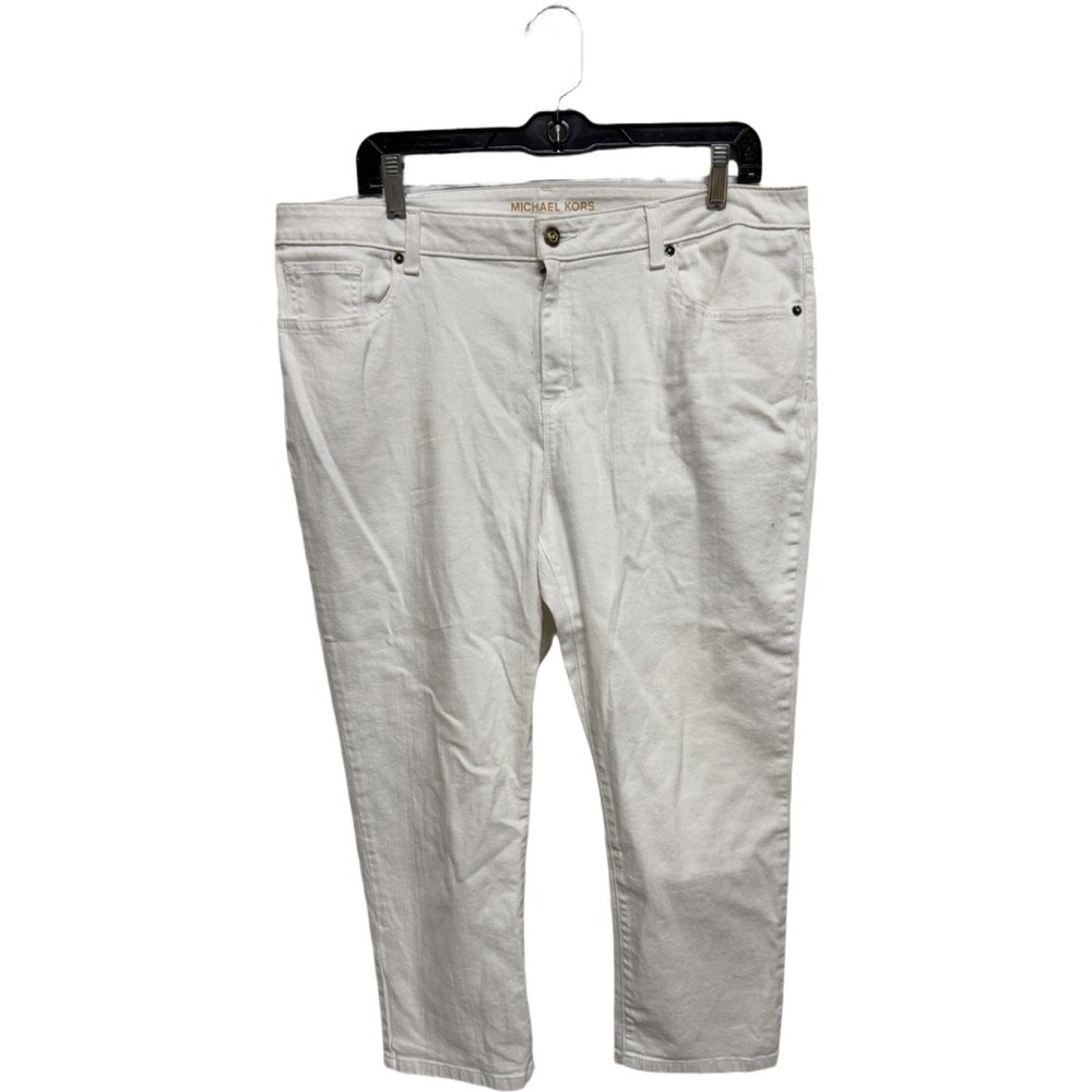Michael Kors White Cropped Jeans Women's Size 14 NWT High Rise Denim Logo Button